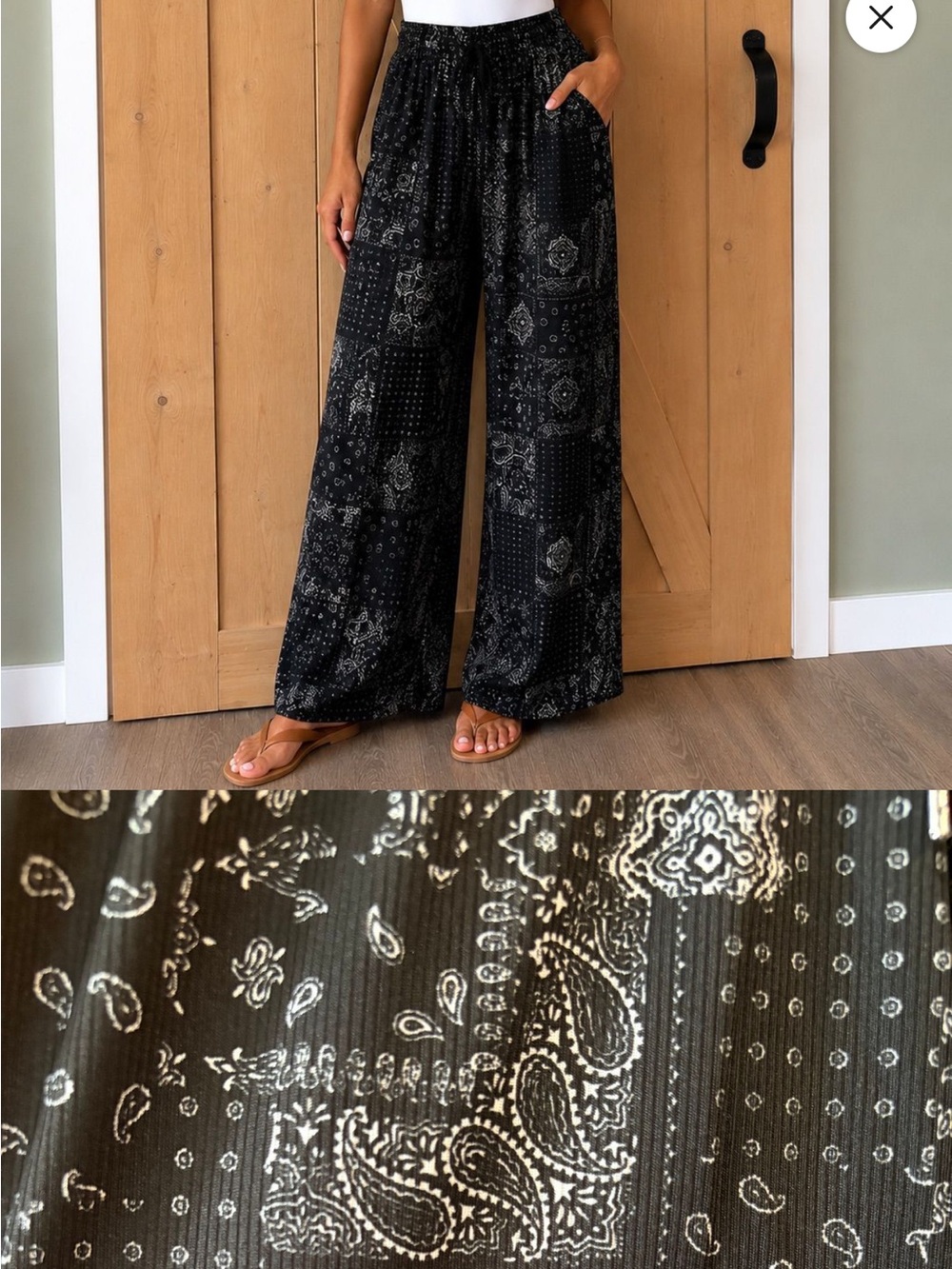 Women's Black Paisley Wide-Leg Pants